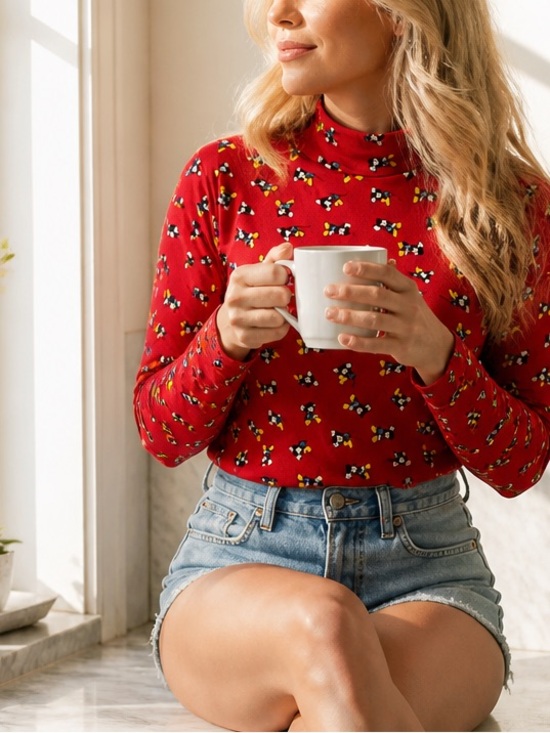Vintage Sweaters - ❤️ Vintage 90s red Mickey Mouse turtleneck ❤️